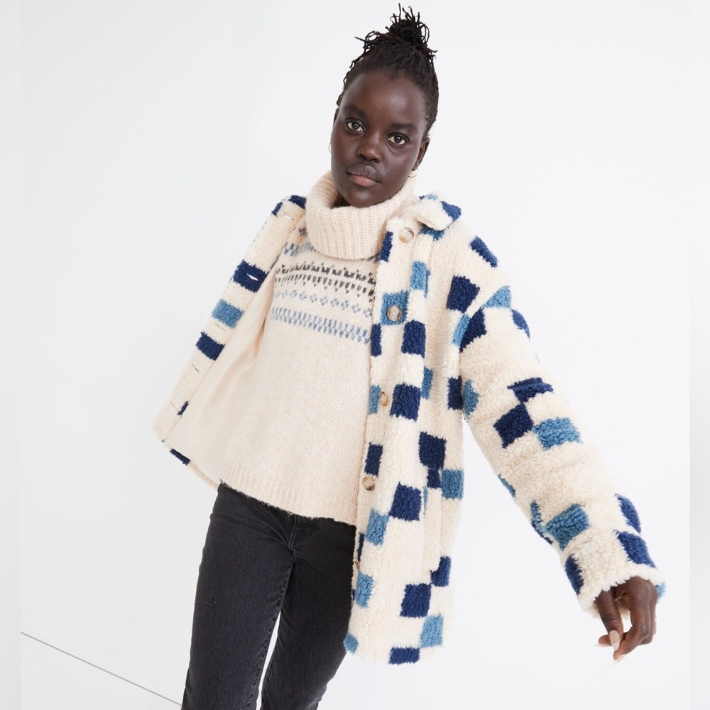 Madewell (Re)Sourced Sherpa Belrose Shirt-Jacket in Checkerboard